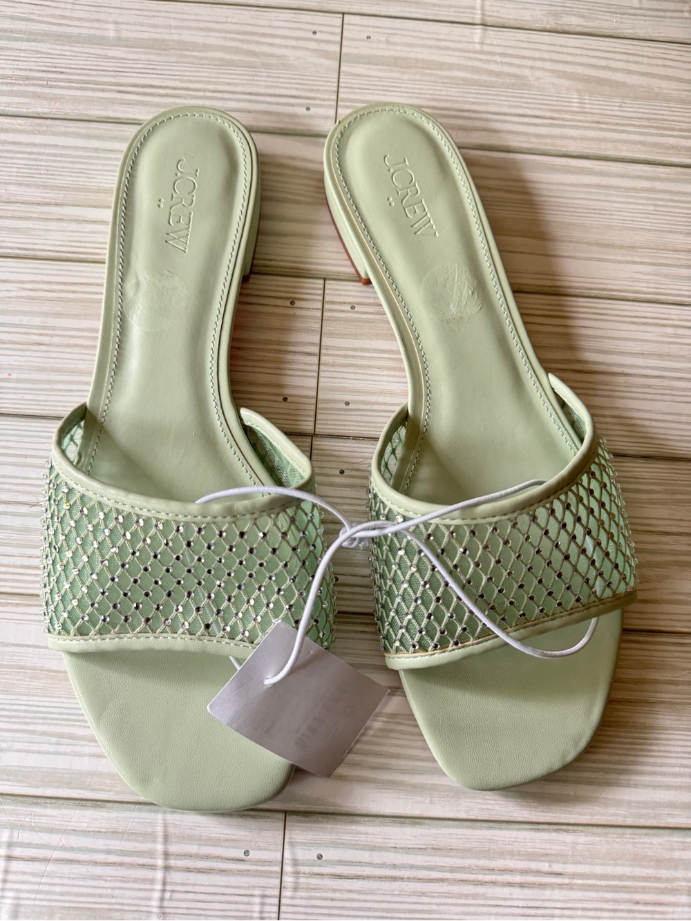 J.Crew Woven Low Heel Flat Mint Green Slide Sandals Size 10